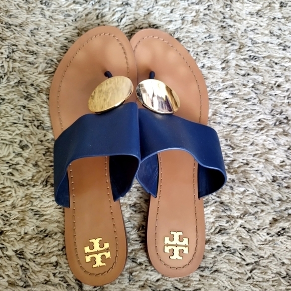 Tory Burch Patos Disk Flat leather Thongs slide Sandals sz 9,5 - Picture 4 of 6